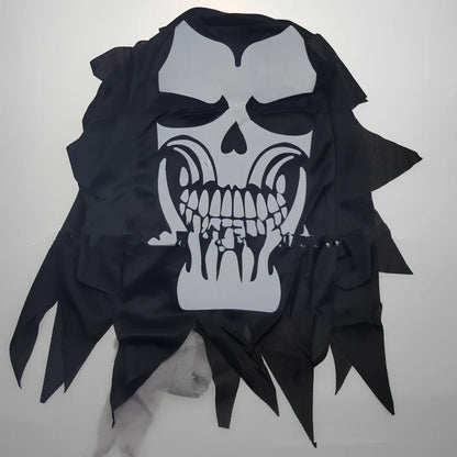 Halloween adult performance costume with ghost headgear, robe, belt and gloves for horror zombie character
