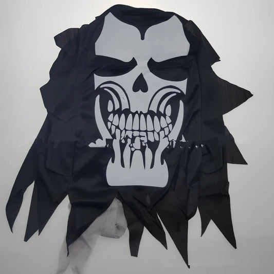 Halloween adult performance costume with ghost headgear, robe, belt and gloves for horror zombie character