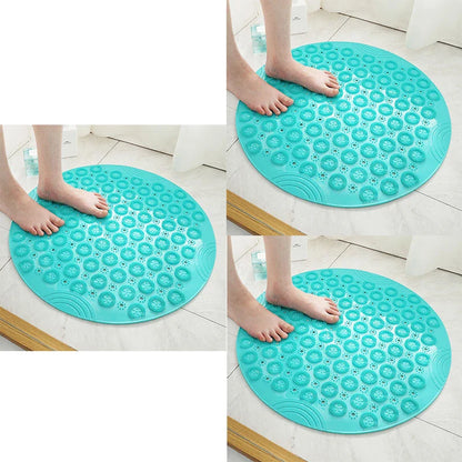 Textured round shower mat with anti-slip surface, massage nodules, and drainage holes for a comfortable and safe bathing experience