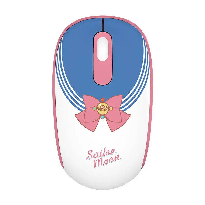 Sailor Moon wireless computer mouse with cartoon character design, USB receiver, and measurement showing 100mm length