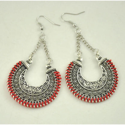 Bohemian Vintage Hand-Woven Rope Earrings with hollow-carved meniscus flower basket design