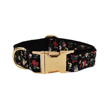 Cloth dog collar and leash set with matching vest and removable bow decoration in multiple size options