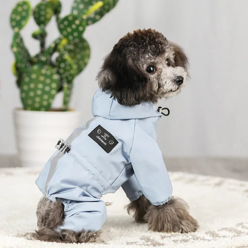 Italian PSM all-inclusive waterproof hooded pet raincoat in blue or pink, sizes S-XXL