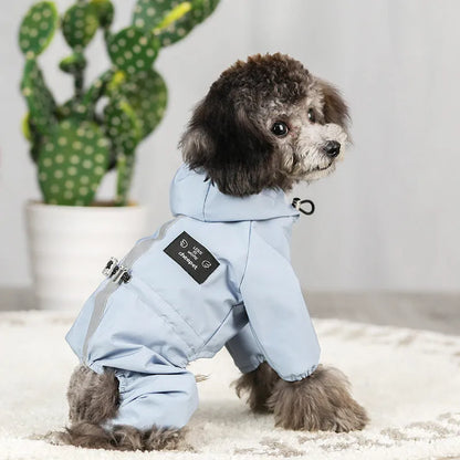 Italian PSM all-inclusive waterproof hooded pet raincoat in blue or pink, sizes S-XXL