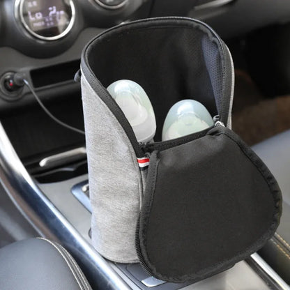 Grey Oxford cloth portable baby bottle warmer with electronic display for car USB charging