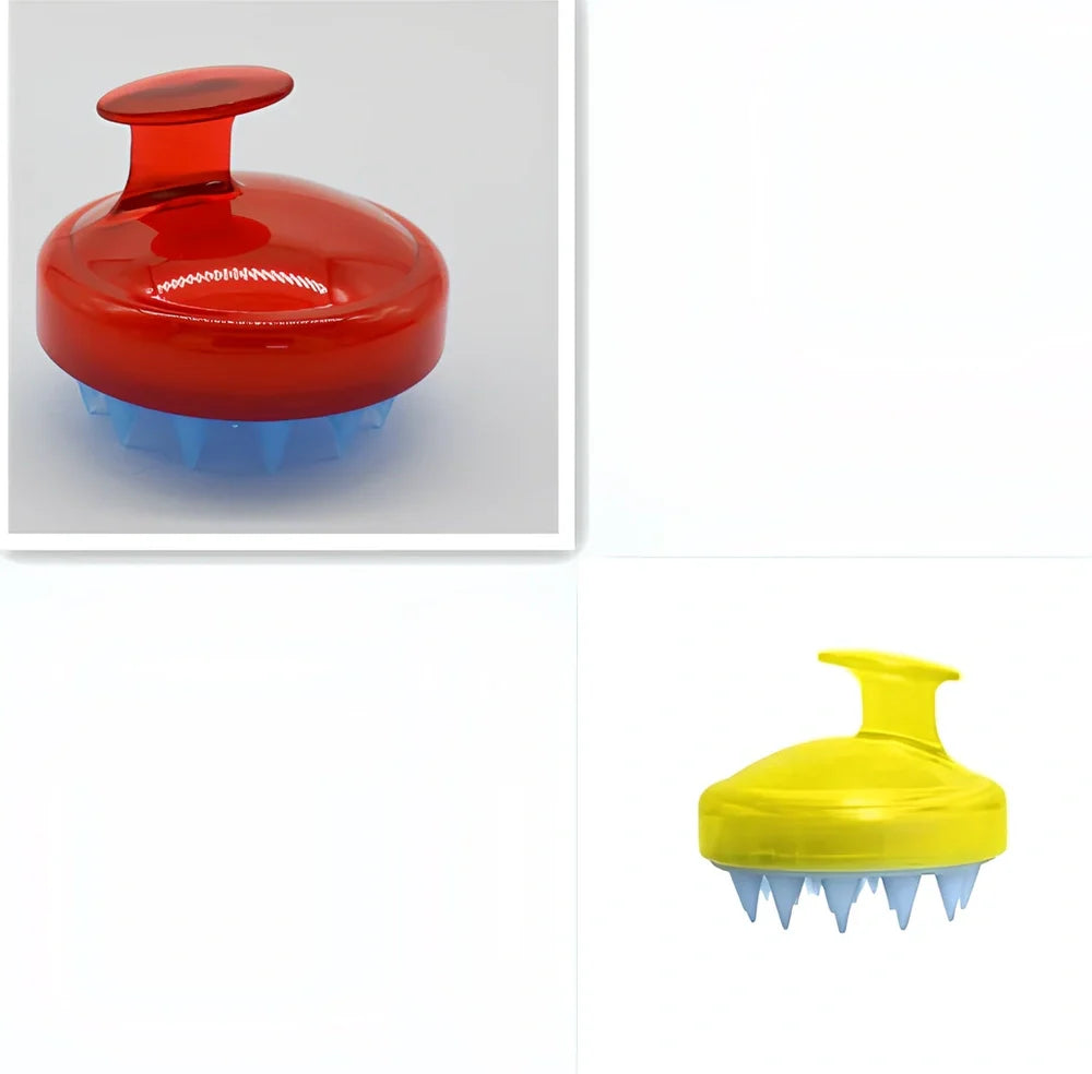 Black silicone shampoo brush with hook design measuring 8x8x7cm for scalp massage during hair washing