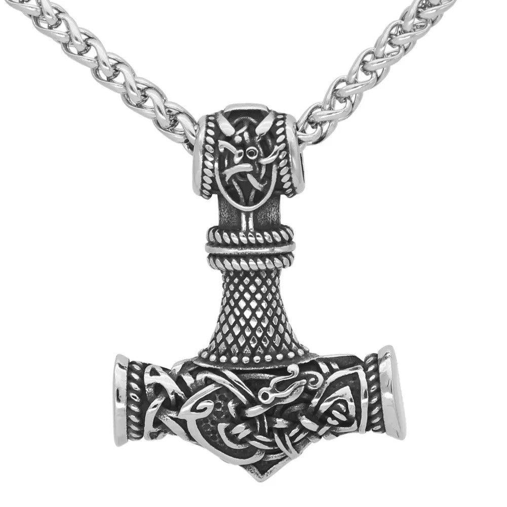 Nordic Vikings Hammer Rune Pendant Necklace for men in stainless steel and titanium steel