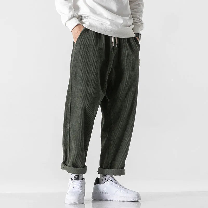 Men's corduroy loose straight trousers in multiple colour options for autumn winter casual wear