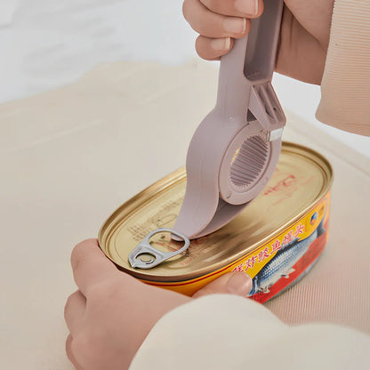 Bear-shaped 4-in-1 stainless steel bottle opener in gray blue, 21 cm long for jars cans and beers