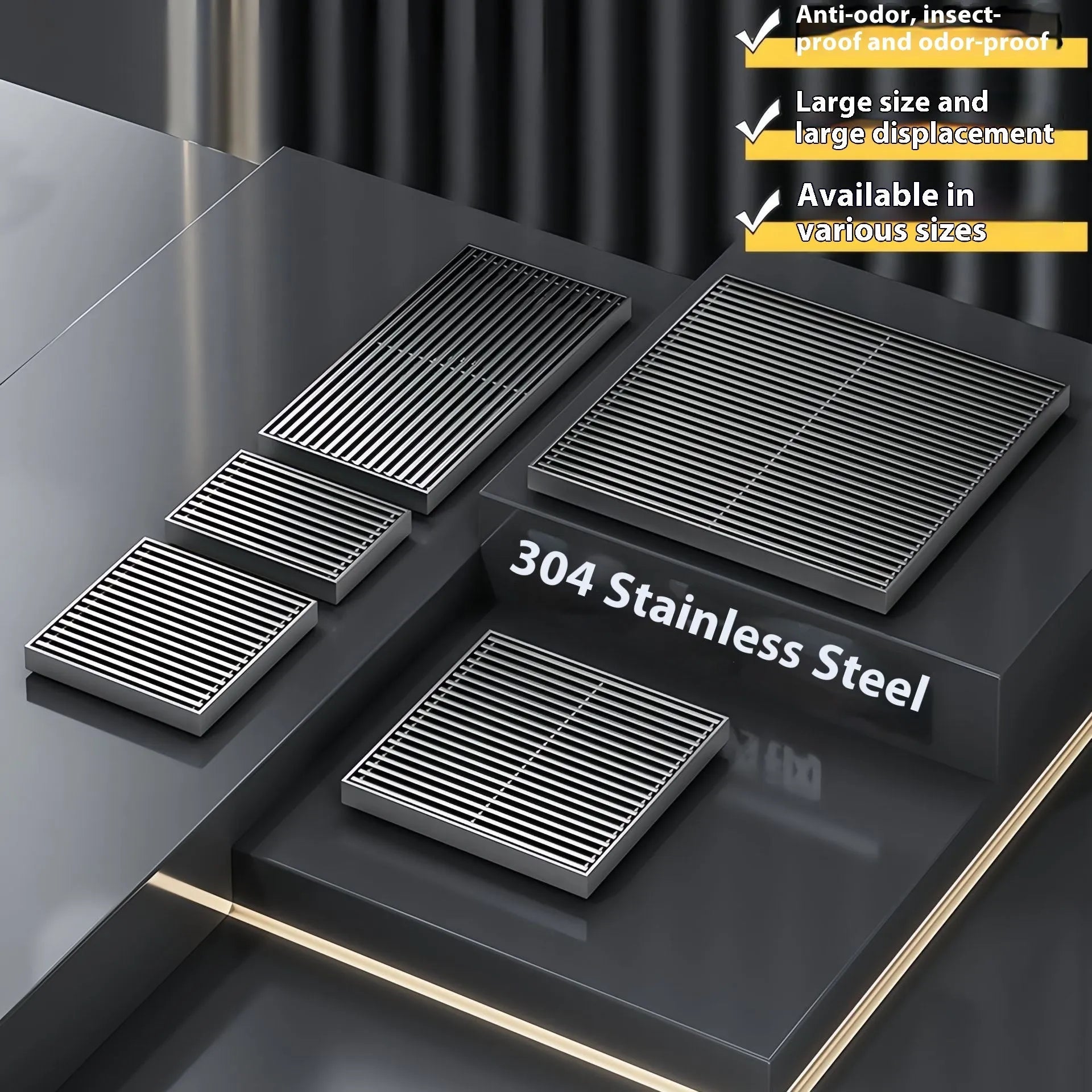 304 stainless steel courtyard deodorant floor drain with 15x15cm gun grey ABS plastic core