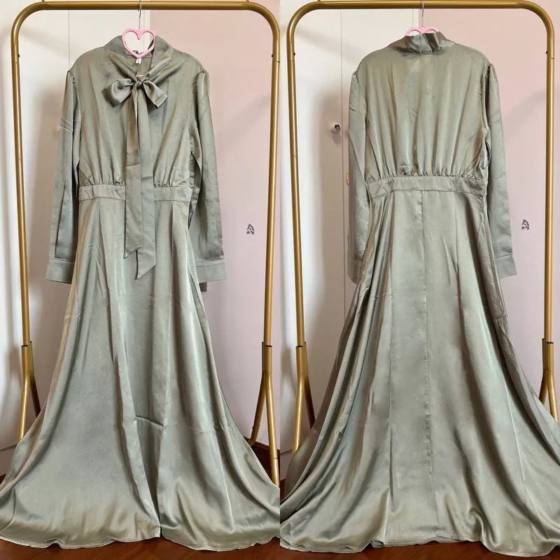 Women's Arabic style cotton blend dress in burgundy, light green, and pink