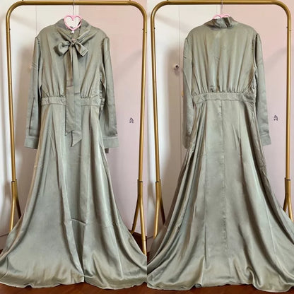 Women's Arabic style cotton blend dress in burgundy, light green, and pink