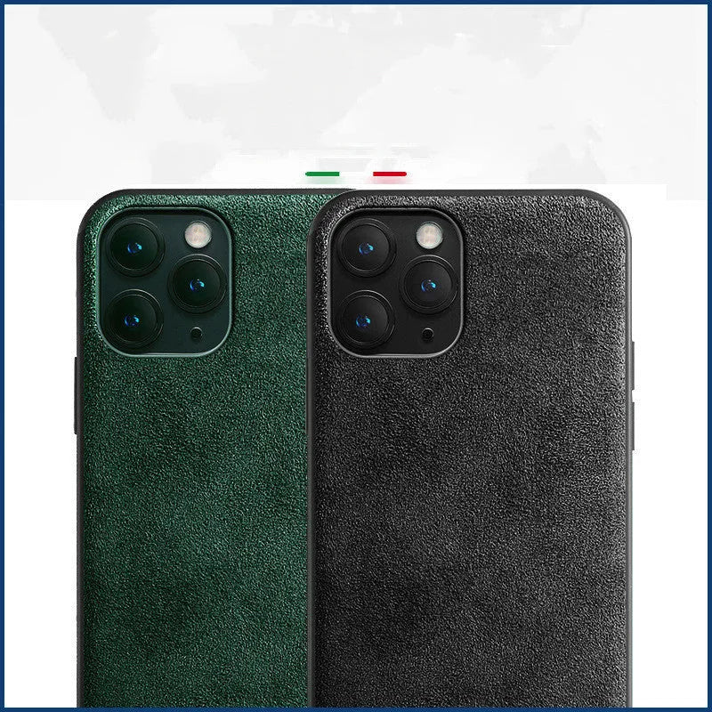 Suede full-cover iPhone case in dark blue, dark night green or elegant black colours