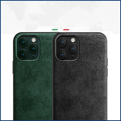 Suede full-cover iPhone case in dark blue, dark night green or elegant black colours