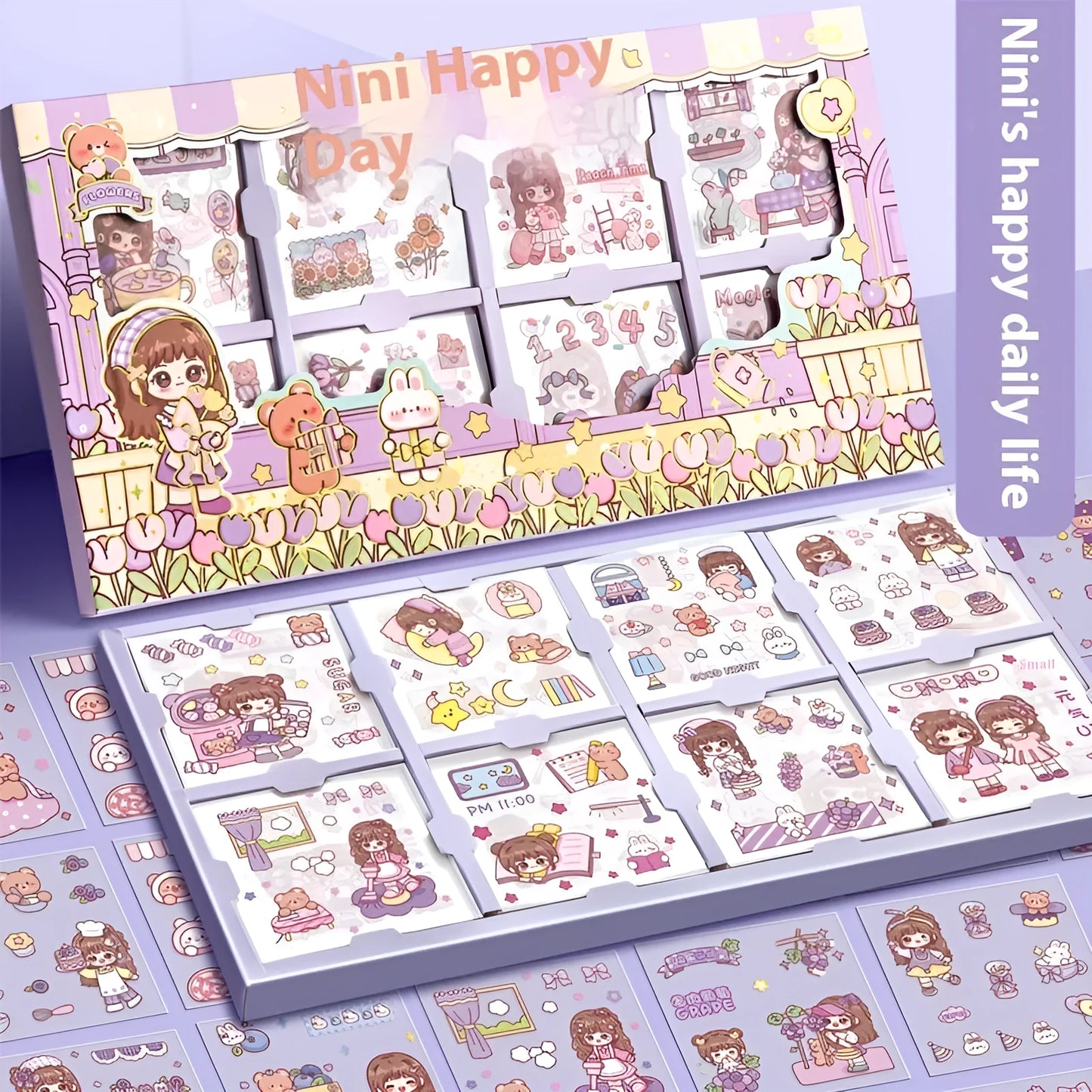 Sticker Goo Card Notebook open showing themed sticker sheets and colouring pages.