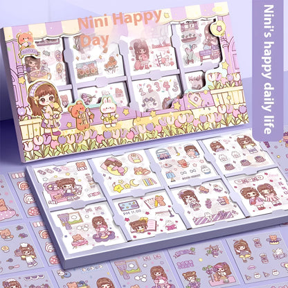 Sticker Goo Card Notebook open showing themed sticker sheets and colouring pages.