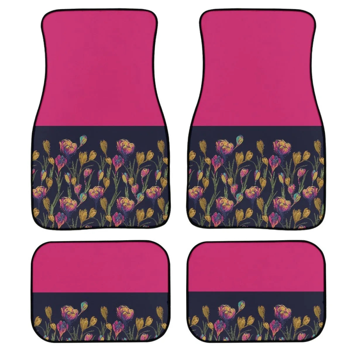 Printed rubber car foot mat set with 20mm thickness and waterproof lining in black