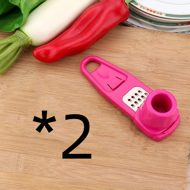Garlic masher and seasoning grinder in rose red and light green, eco-friendly materials