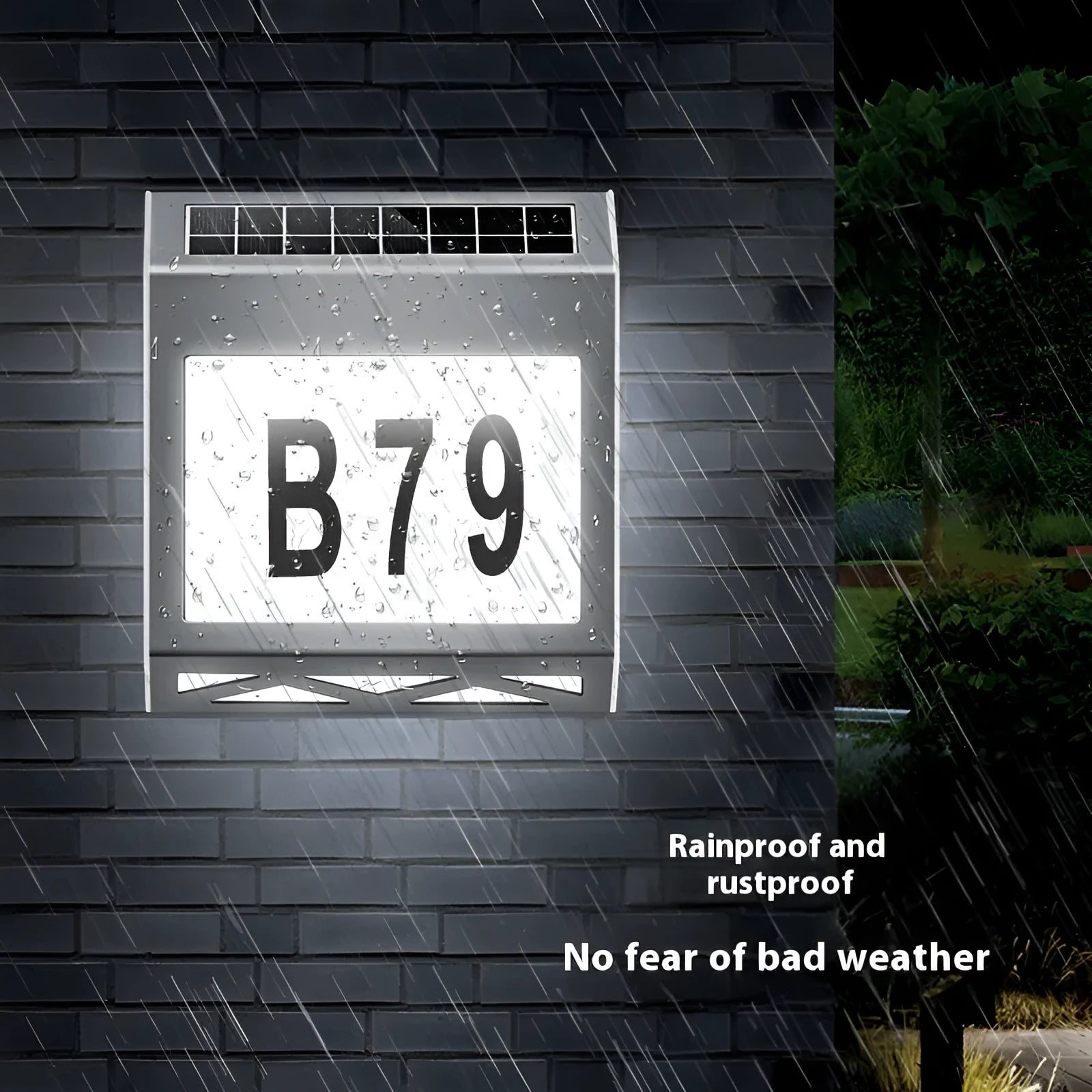 Solar powered outdoor doorplate light with waterproof housing and LED illumination