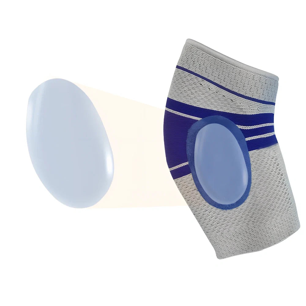 Grey knitted sports elbow pads with 3D compression fabric for basketball and badminton