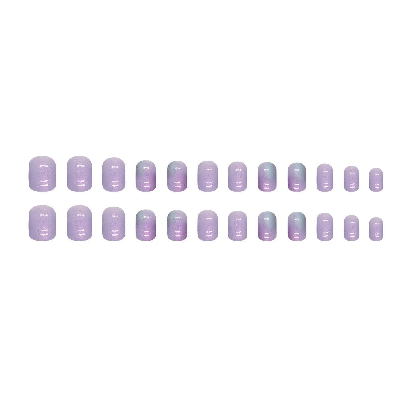 Short aurora fake nails with bright starry sky glitter pattern, 24-piece set with adhesive glue