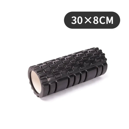 EVA foam roller in black, grey, pink, sky blue, or light purple, showing cylindrical shape for fitness recovery
