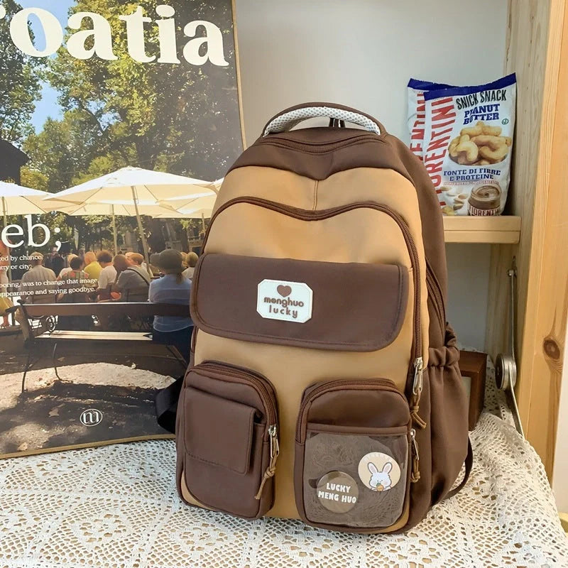 Stylish preppy backpack for women with large capacity and multiple pockets