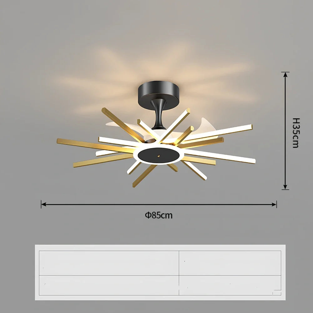 Nordic iron pendant fan lamp with LED lighting in black finish, 100cm diameter size