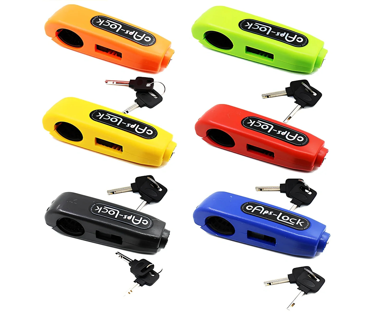 Caps motorcycle lock with 12mm steel shackle in six colours including red, yellow, blue, orange, black, green