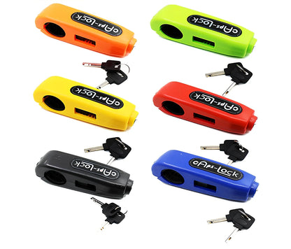 Caps motorcycle lock with 12mm steel shackle in six colours including red, yellow, blue, orange, black, green
