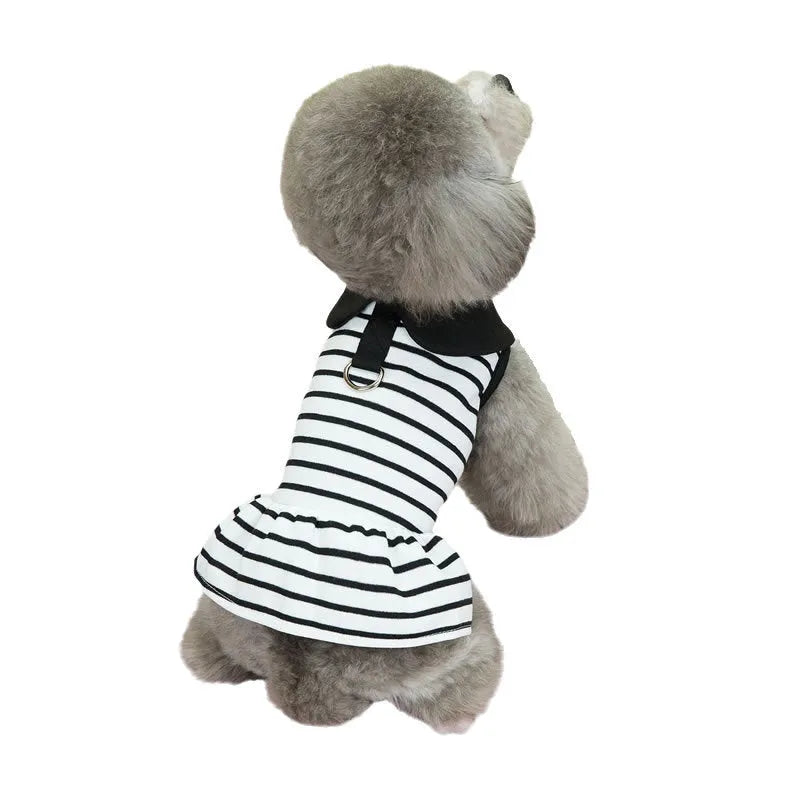 Striped cotton T-shirt and matching skirt for dogs in summer pet clothing set