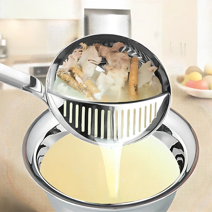 Stainless steel kitchen colander spoon with detachable large and small serving spoons on kitchen counter