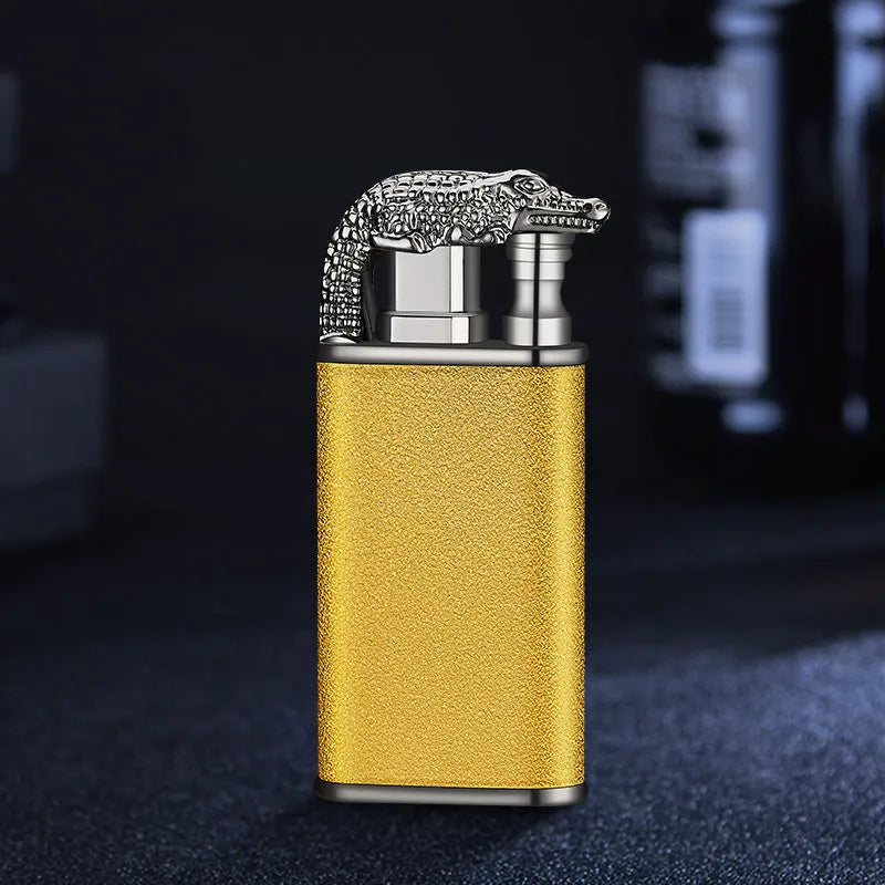 Metal dragon dolphin design double flame windproof lighter with blue jet fire