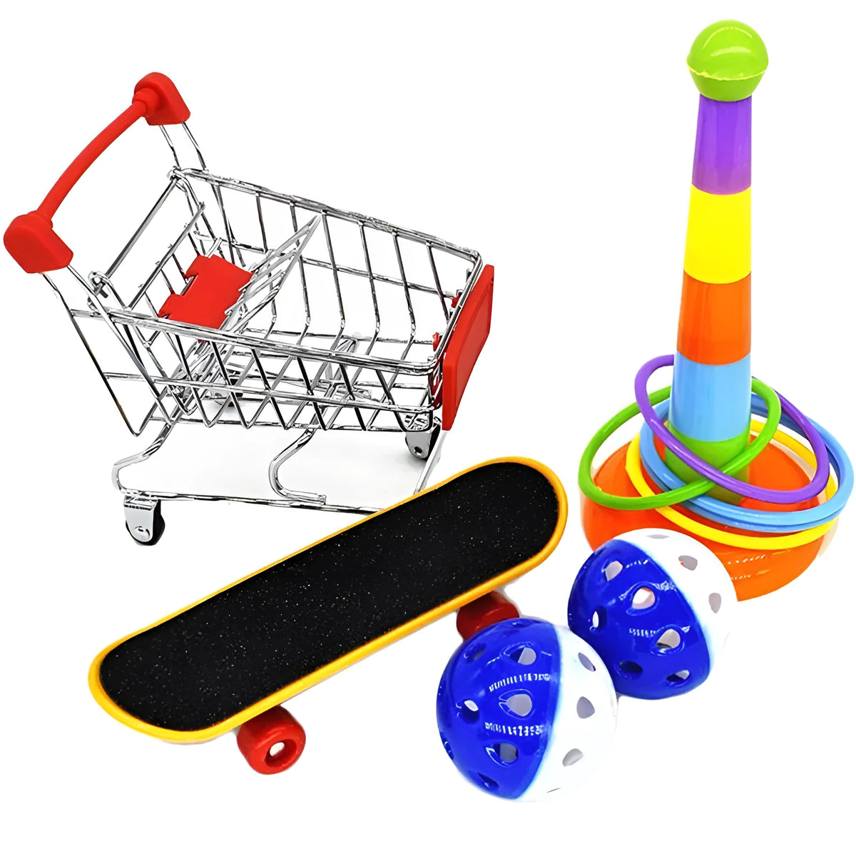 5-piece parrot sliding ball training set made from metal and plastic for nibble play