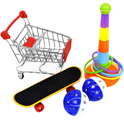 5-piece parrot sliding ball training set made from metal and plastic for nibble play