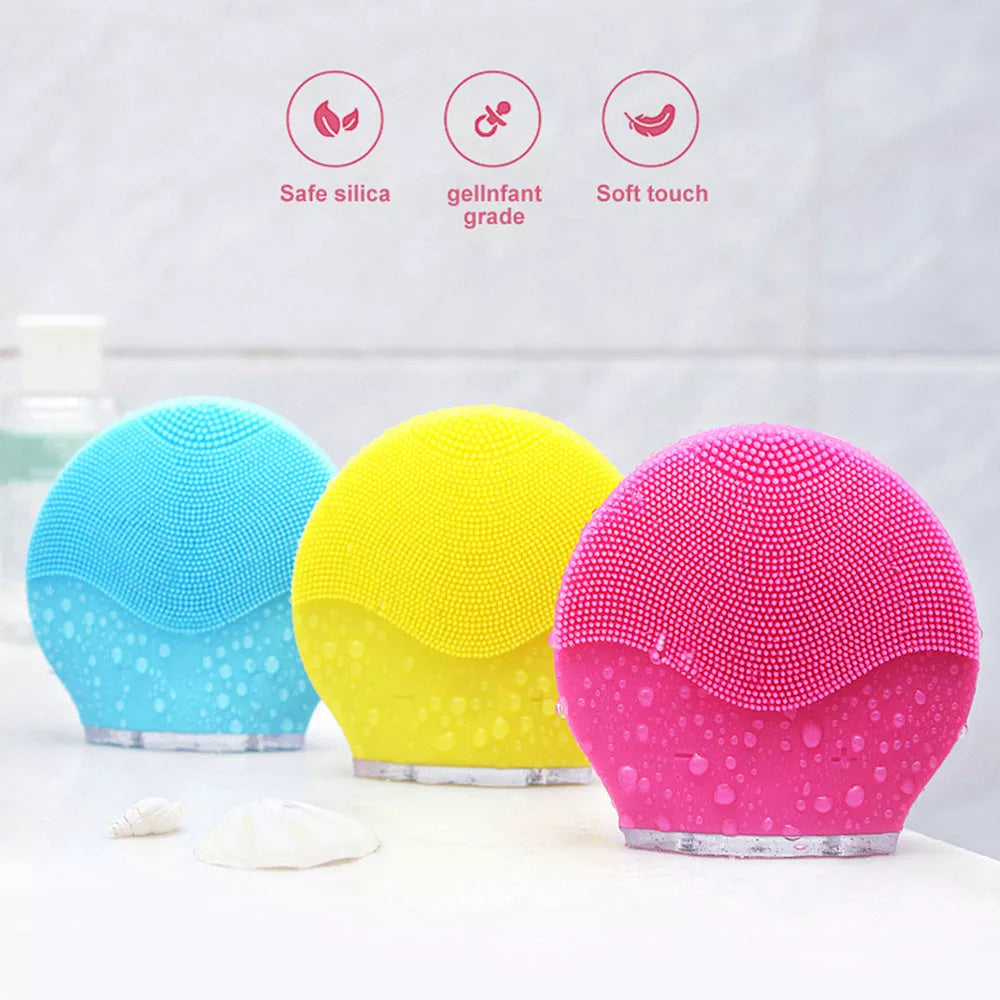 Electric waterproof silicone facial cleansing brush with USB charging in various colors