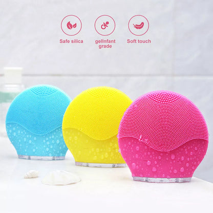 Electric waterproof silicone facial cleansing brush with USB charging in various colors