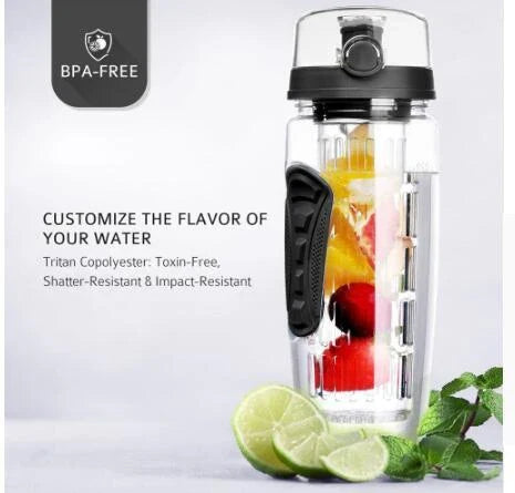 Premium fruit-infused water bottle with removable fruit holder, leak-proof design, and versatile color options for healthy hydration on the go