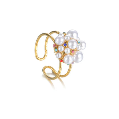 Women's stainless steel open mouth ring with pearl zircon detailing in round and heart-shaped style options