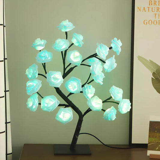 Fibre optic cherry tree night light with 48 LED blossoms and USB cable