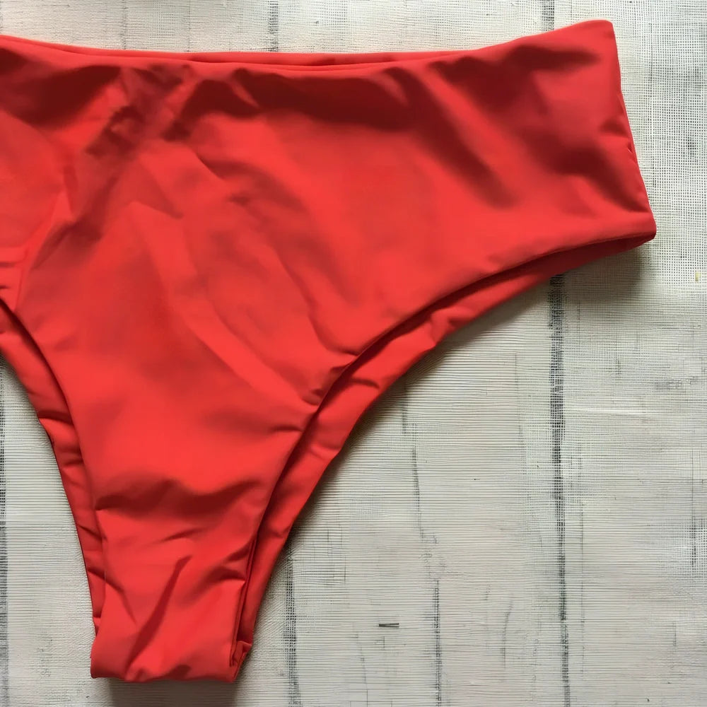 Women's solid colour polyester bikini set for swimming with European styling