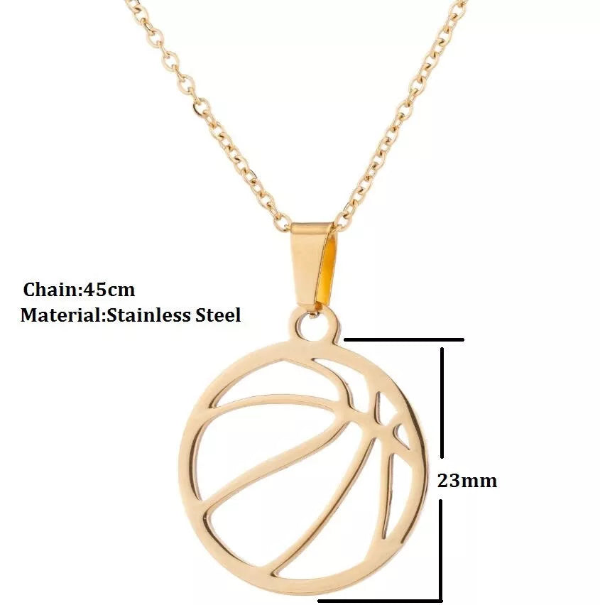 Stainless steel volleyball necklace in gold or silver finish, perfect for sports enthusiasts