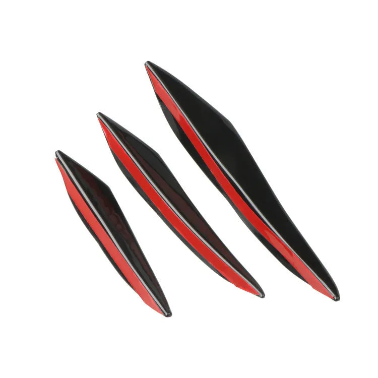 Six-piece carbon fibre front bumper spoiler air knife set in black, lengths 13.5cm, 16.5cm and 20.5cm