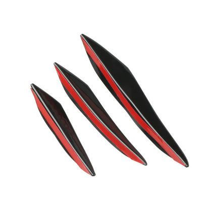 Six-piece carbon fibre front bumper spoiler air knife set in black, lengths 13.5cm, 16.5cm and 20.5cm
