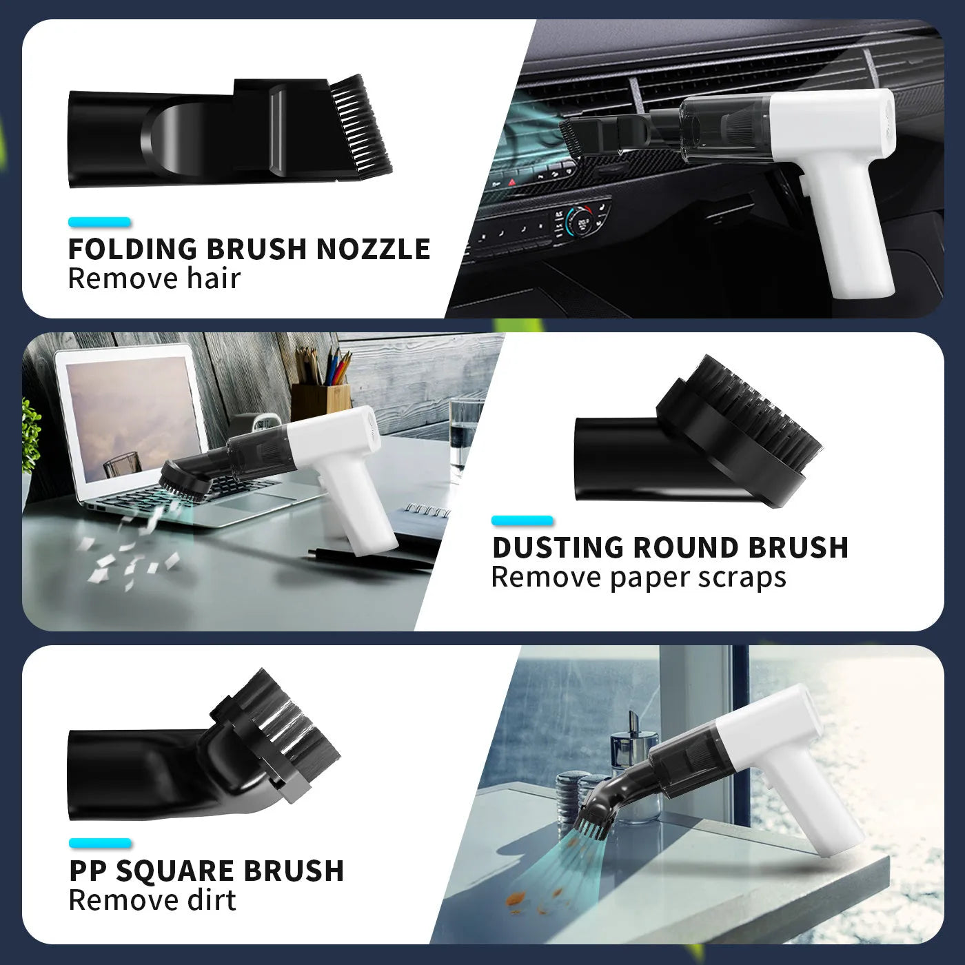 White plastic handheld USB desktop vacuum cleaner for dust collection.