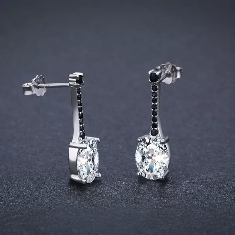 Black oval zircon copper-plated earrings for women, hypoallergenic and durable