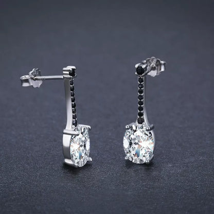 Black oval zircon copper-plated earrings for women, hypoallergenic and durable