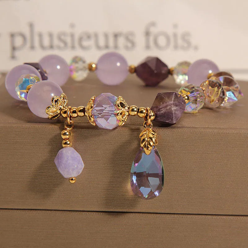 Retro lavender purple crystal water drop bracelet for children with colourful decorative elements