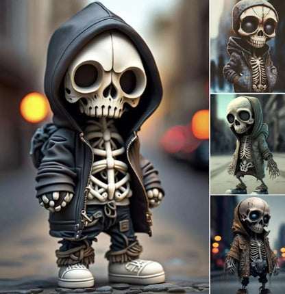Stylish resin skeleton figurine with modern, minimalist design for unique Halloween home decor