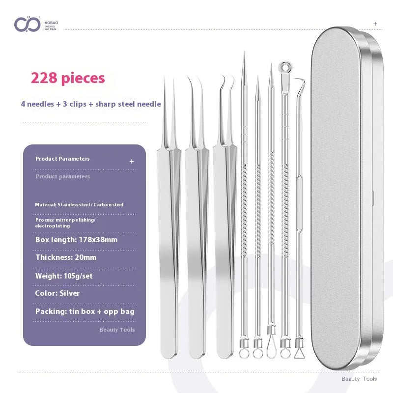 4-piece silver metal acne needle set for blackhead extraction with ultra fine pointed tips